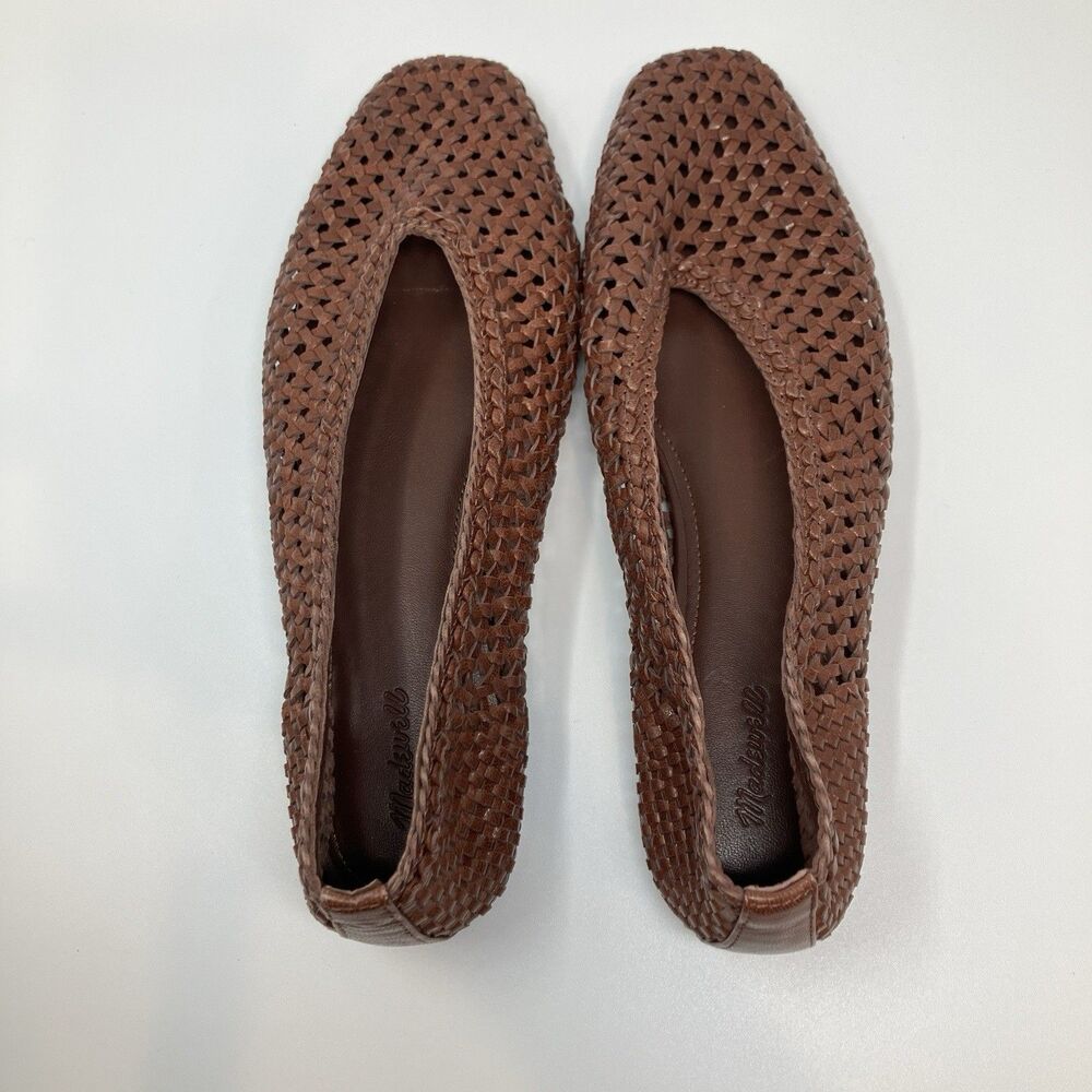 Madewell Ballet Flats Women 9 Brown Leather Mylie Woven Square Toe NU884 - Picture 2 of 12